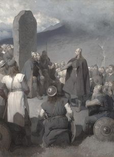 Frithiof's courtship (from Frithiof's saga), 1880s. Creator: Johan August Malmström