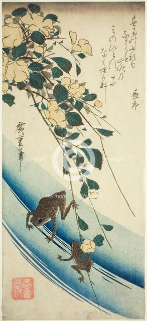 Frogs and yellow rose, 1830s. Creator: Ando Hiroshige.