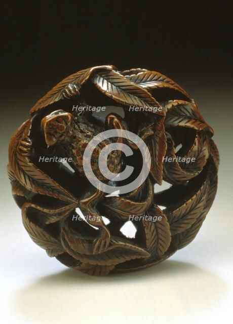 Frog Crawling through Leaves, First half of 19th century. Creator: Naito Toyomasa.