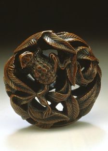 Frog Crawling through Leaves, First half of 19th century. Creator: Naito Toyomasa