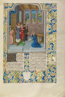Froissart Kneeling before Gaston Phébus, Count of Foix, c1360s; about 1480-1483. Creator: Master of the Soane Josephus