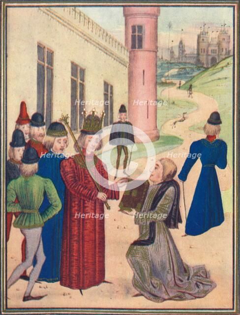 Froissart presenting his book of love poems to Richard II in 1395, 1905. Artist: Unknown.