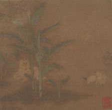 Frolicking Kittens under a Banana Tree, 15th century. Creator: Unknown