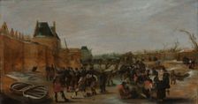 Frolicking on a Frozen Canal in a Town, c.1615-c.1620. Creator: Unknown