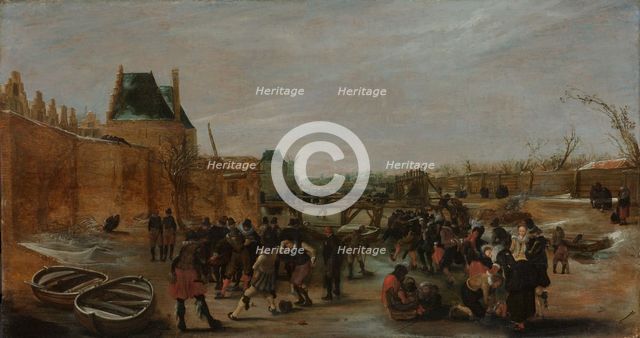 Frolicking on a Frozen Canal in a Town, c.1615-c.1620. Creator: Unknown.