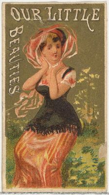 From the Girls and Children series (N58) promoting Our Little Beauties Cigarettes for Alle..., 1887. Creator: Allen & Ginter