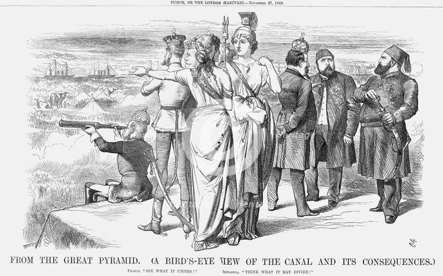 'From The Great Pyramid. (A Bird's-Eye View of The Canal and Its Consequences.)', 1869. Creator: Joseph Swain.
