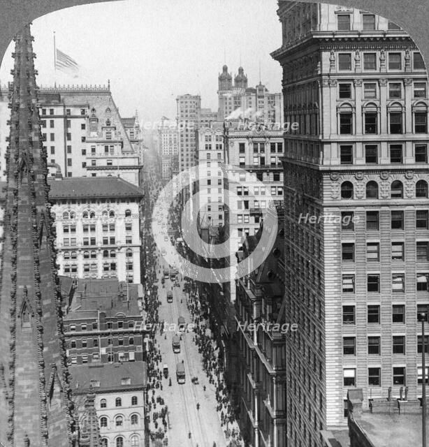 From the Empire building past Trinity Church up Broadway, 1902. Artist: Underwood & Underwood
