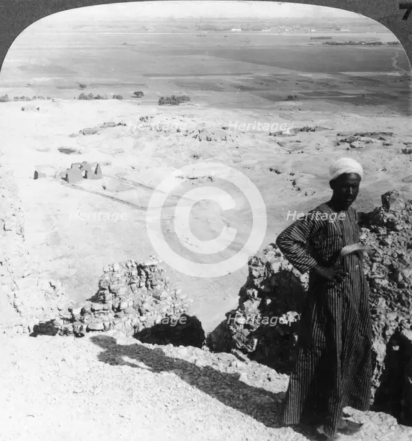 'From the high cliffs at Der-el-Bahri across the plain to Luxor, Thebes, Egypt', 1905.Artist: Underwood & Underwood