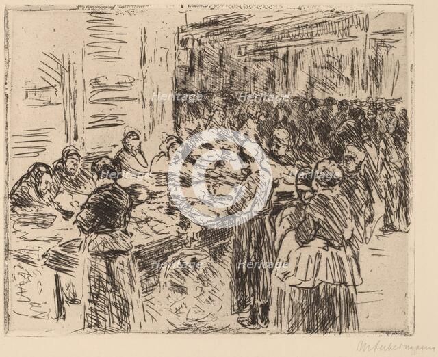 From the Jewish Quarter in Amsterdam: Fishmarket on the Street Corner, 1908. Creator: Max Liebermann.