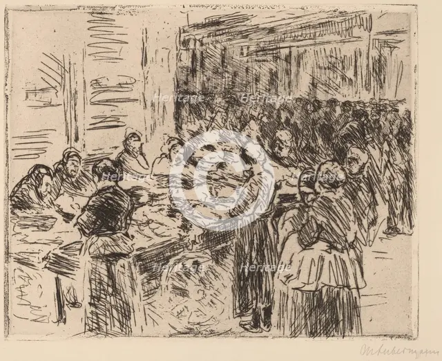 From the Jewish Quarter in Amsterdam: Fishmarket on the Street Corner, 1908. Creator: Max Liebermann.