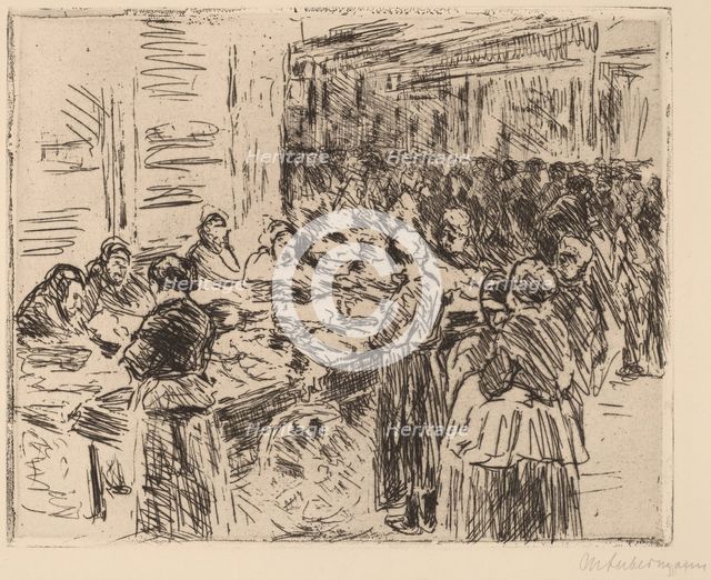From the Jewish Quarter in Amsterdam: Fishmarket on the Street Corner, 1908. Creator: Max Liebermann.