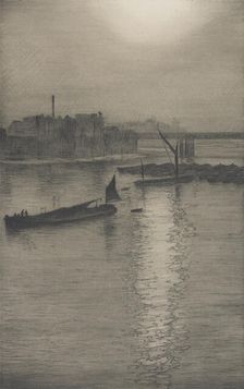 From Waterloo Bridge: Sun bursting through fog, c. 1924-27. Creator: CRW Nevinson