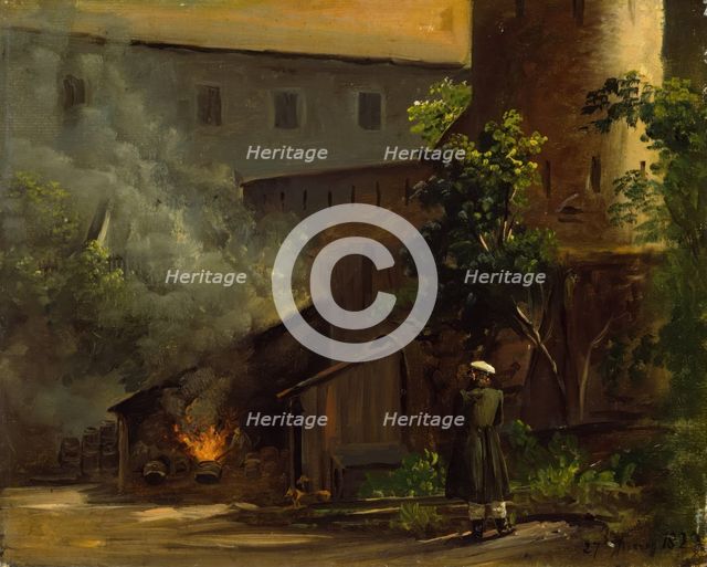 From a Courtyard at the Scharfenberg Castle near Dresden, 1829. Creator: Thomas Fearnley.