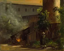 From a Courtyard at the Scharfenberg Castle near Dresden, 1829. Creator: Thomas Fearnley