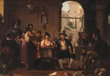 From a Roman Osteria. Pipe-Smoking Hunters and Italian Women, c1830-1870. Creator: Wilhelm Marstrand