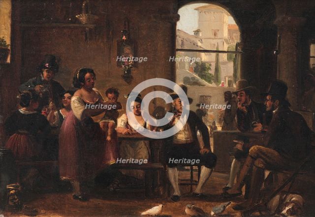 From a Roman Osteria. Pipe-Smoking Hunters and Italian Women, c1830-1870. Creator: Wilhelm Marstrand.