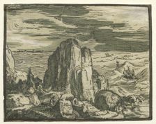 From a set of 4 Landscapes: Cliffon the seashore. Creator: Hendrick Goltzius (Dutch, 1558-1617)