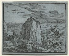 From a set of 4 Landscapes: No.4- Cliff on the Seashore. Creator: Hendrick Goltzius (Dutch, 1558-1617)