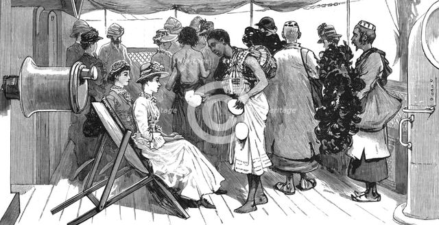 'From Brindisi to Burma - Traders on board the P&O SS"Clyde" at Aden', 1886.  Creator: Unknown.