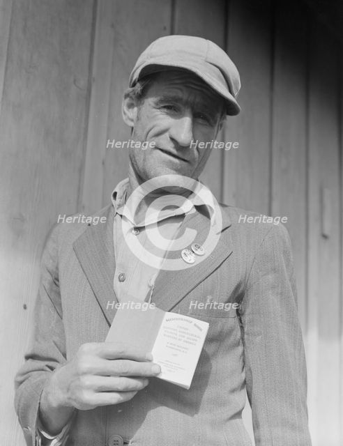 From Oklahoma farm (April 1938) to strike leader in California, Kern County, California, 1938. Creator: Dorothea Lange.