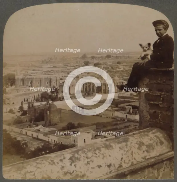 'From San Francisco Cathedral, on the largest Aztec Pyramid, looking over Cholula, Mexico', 1901. Creator: Underwood & Underwood.