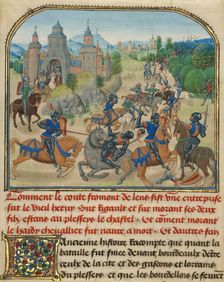 Fromont de Lens Leaving Bordeaux and the Battle against..., written 1463-1465; illuminated 1467-1472 Creators: Loyset Liedet, Pol Fruit