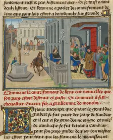Fromont de Lens Receiving News of the Devastation of his Land, written 1463-65; illuminated 1467-72. Creators: Loyset Liedet, Pol Fruit