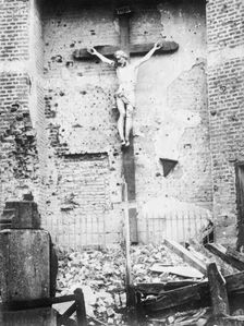 Fromelles - Uninjured figure in wrecked church, 29 July 1915. Creator: Bain News Service
