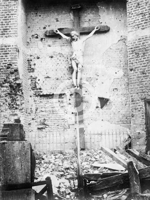Fromelles - Uninjured figure in wrecked church, 29 July 1915. Creator: Bain News Service.