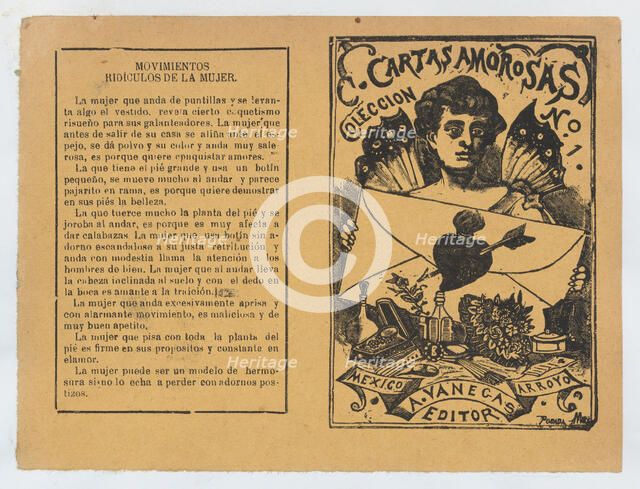 Front and back covers printed on the same sheet for a collection of love letters ..., ca. 1900-1910. Creator: José Guadalupe Posada.