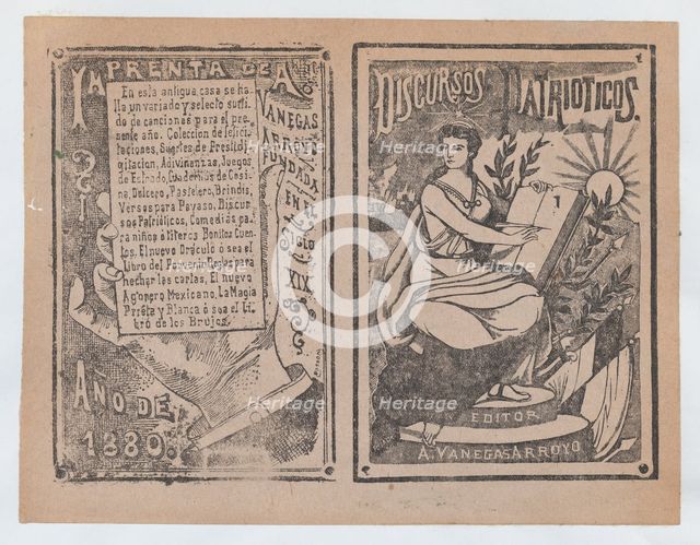 Front and back covers printed on the same sheet for patriotic discourses, ca. 190..., ca. 1900-1910. Creator: José Guadalupe Posada.