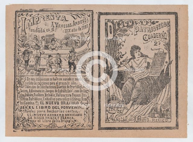 Front and back covers printed on the same sheet for patriotic discourses, ca. 190..., ca. 1900-1910. Creator: José Guadalupe Posada.