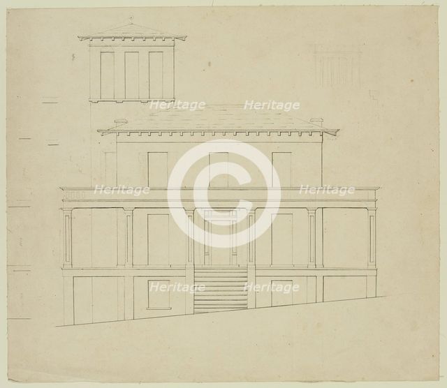 Front Elevation of Proposed Villa at Catskill, between 1840 and 1841. Creator: Thomas Cole.
