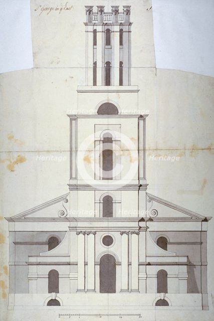 Front elevation of the Church of St George in the East, Stepney, London, 1800. Artist: Anon