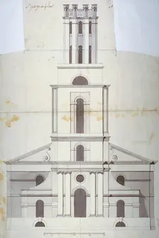 Front elevation of the Church of St George in the East, Stepney, London, 1800. Artist: Anon