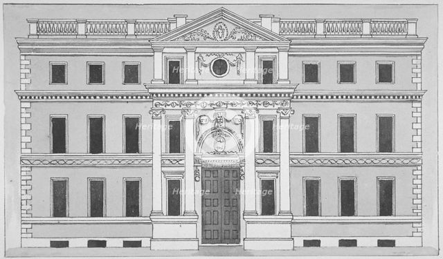 Front elevation of the Drapers' Hall, Throgmorton Street, City of London, 1850. Artist: Anon