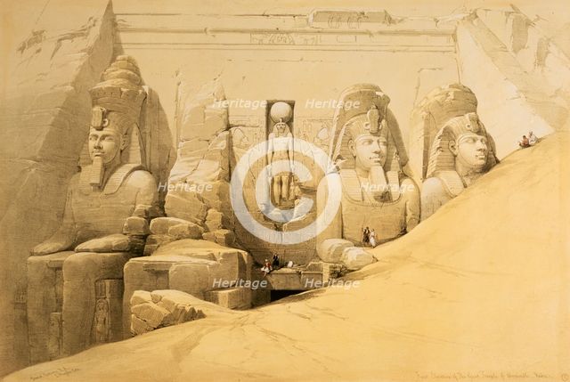 'Front elevation of the Great Temple of Abu Simbel, Nubia', Egypt, 1849. Creator: Louis Haghe.