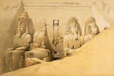 Front elevation of the Great Temple of Abu Simbel, Nubia Egypt, 1849. Creator: Louis Haghe