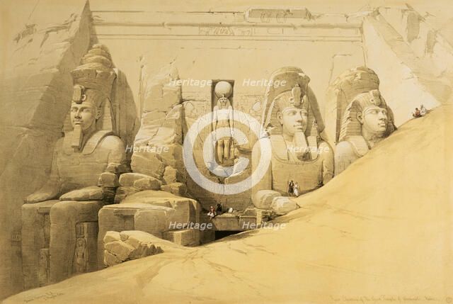 'Front elevation of the Great Temple of Abu Simbel, Nubia', Egypt, 1849. Artist: Louis Haghe