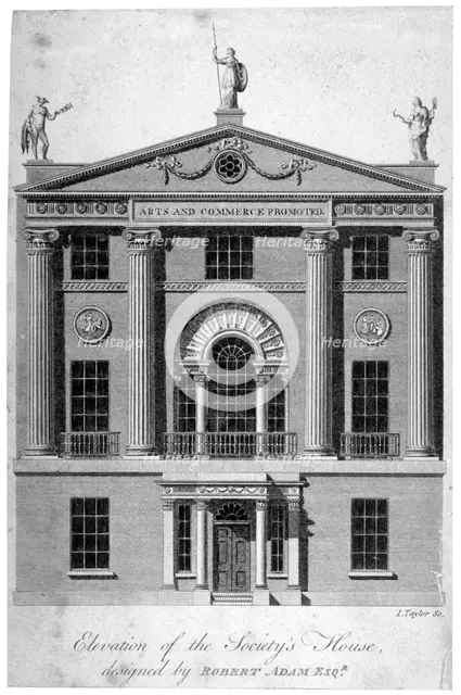 Front elevation of the Society of Arts building in John Adam Street, Westminster, London, c1770.     Artist: Isaac Taylor 