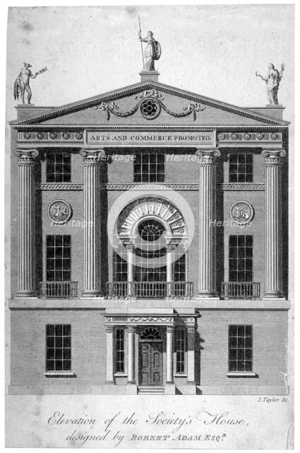 Front elevation of the Society of Arts building in John Adam Street, Westminster, London, c1770.     Artist: Isaac Taylor 