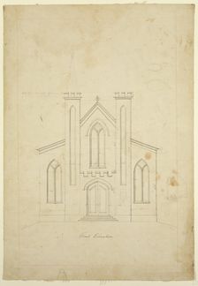 Front Elevation Drawing for St. Luke's Episcopal Church, Catskill, New York, between 1839 and 1840. Creator: Thomas Cole