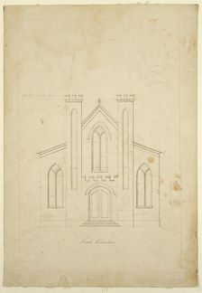 Front Elevation Drawing for St. Luke's Episcopal Church, Catskill, New York, between 1839 and 1840. Creator: Thomas Cole