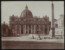 Front facade of St. Peter's Basilica, Rome, with obelisk at right, c1858. Creator: Jane Martha St. John