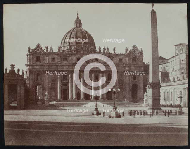 Front facade of St. Peter's Basilica, Rome, with obelisk at right, c1858. Creator: Jane Martha St. John.