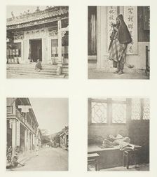 Front of Kwan-Yin Temple, Hong-Kong; A Mendicant Priest; A Street in Hong-Kong; Opium..., c. 1868. Creator: John Thomson