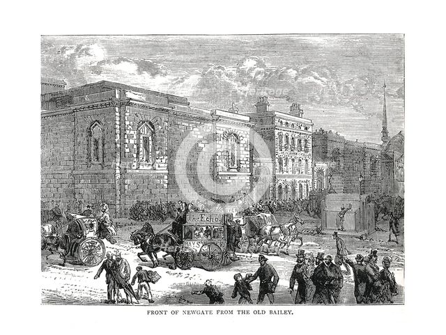 Front of Newgate from the Old Bailey, 1878. Artist: Unknown