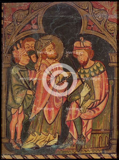  'Front of Sant Cebrià of Cabanyes', Saint Cyprian is taken by three hired assassins to the Emper…