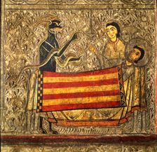 Front of Sant Marti of Gia or Xia in the Benasque Valley, Alta Ribagorza, with scenes of the life…
